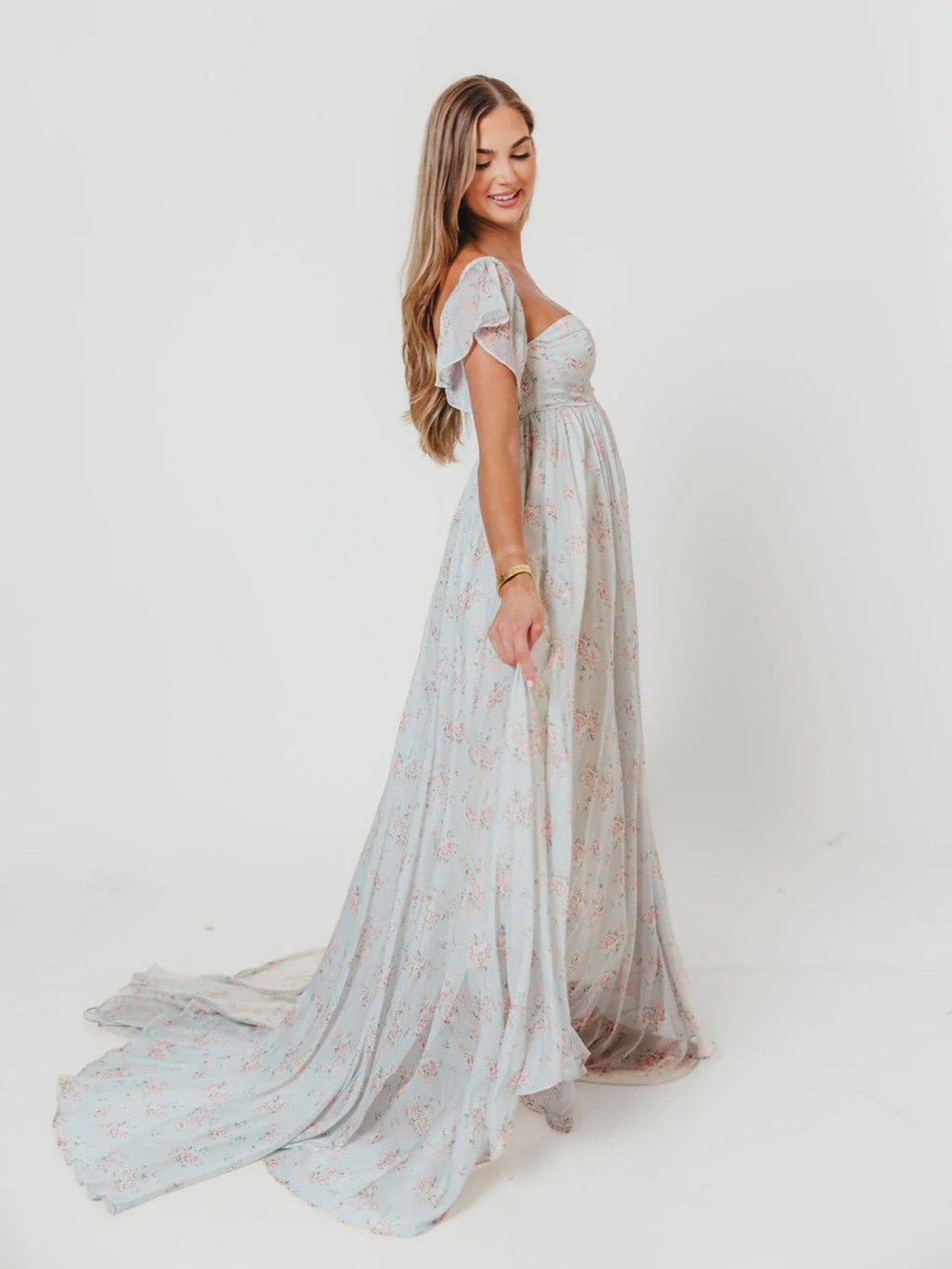 Charleston Dress - BUMP FRIENDLY - Floral Sweetheart Maxi in sage, blues & pinks - Picture 3 of 14